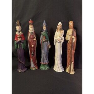 10” Nativity Set Skinny Porcelain Figures 5 Pcs Joseph Mary & Baby 3 Wise Men